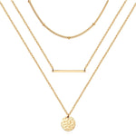 14k gold layered necklace, gold choker necklace women, layered necklace set, minimalist gold necklace, waterproof gold necklace, bar pendant necklace, coin charm necklace, trendy women jewelry, dainty layered necklace, gold plated necklace women