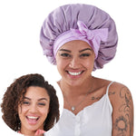 Silk satin sleeping bonnet for curly and natural hair. Helps reduce frizz, protect hairstyles, and lock in moisture for smooth, healthy hair overnight