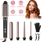 curling wand set, 5 in 1 curling iron, hair curler tool, professional curling wand, beach wave curler, ceramic curling iron set, adjustable heat curler, hair styling tools, rose gold curling wand, salon hair curler
